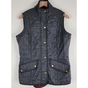 Barbour Women’s Size 10 Cavalry Gilet Quilted Vest Navy Fleece Lined Snap Zip
